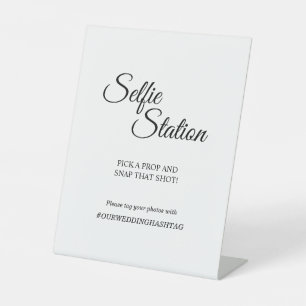 Simple Black and White Calligraphy Selfie Station Pedestal Sign