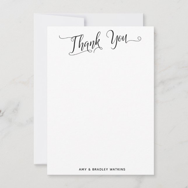 Simple Black and White Calligraphy Thank You Card (Front)