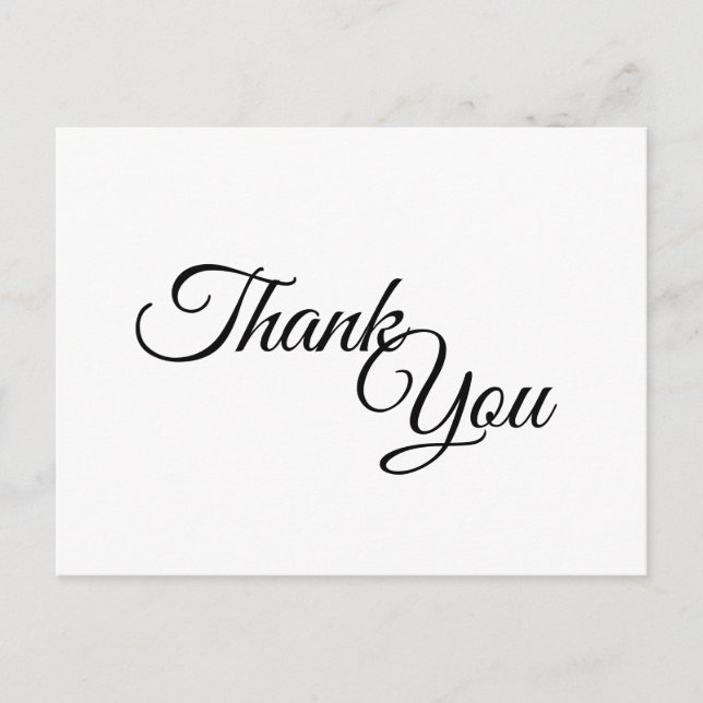 Simple Black and White Calligraphy Thank You Postcard (Front)