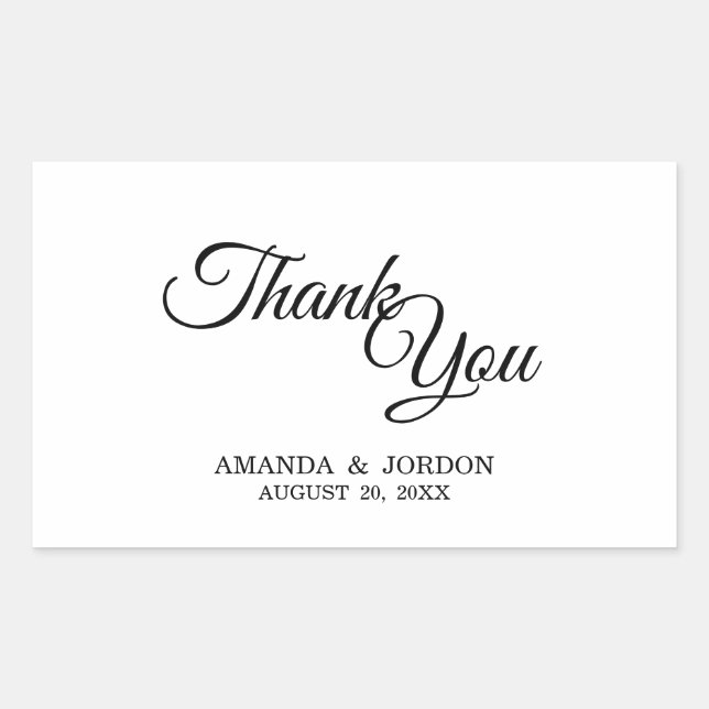 Simple Black and White Calligraphy Thank You Rectangular Sticker (Front)