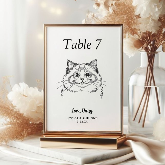 Simple Black and White Cat Wedding  Table Number (Creator Uploaded)