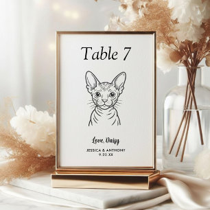 Simple Black and White Cat Wedding Table Number