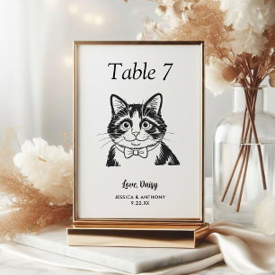 Simple Black and White Cat Wedding Table Number