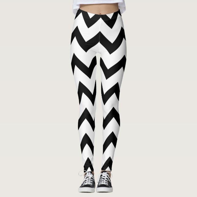 Simple Black and white Chevron pattern Leggings (Front)