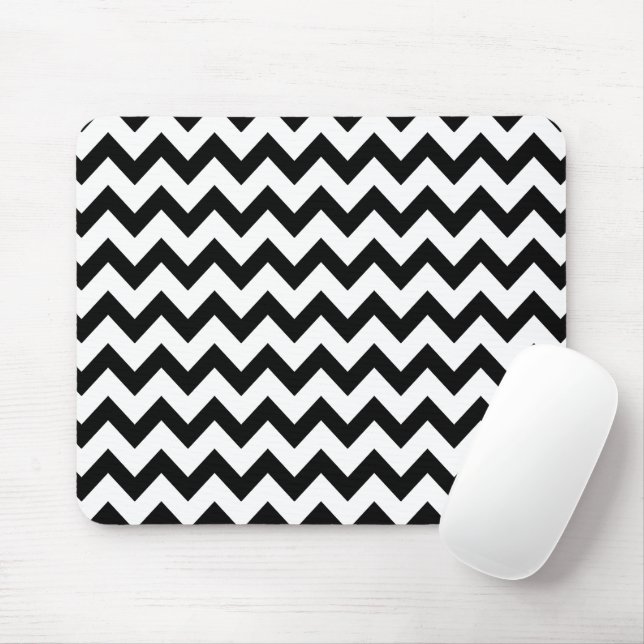 Simple Black and white Chevron pattern Mouse Mat (With Mouse)