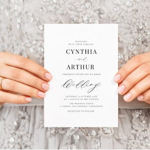 simple black and white chic lettering wedding invitation