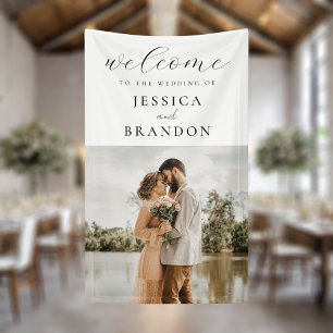 Simple Black and White Chic Photo Wedding Welcome Banner