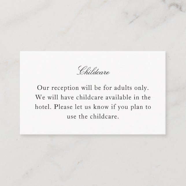 Simple Black and White Childcare Insert Card (Front)