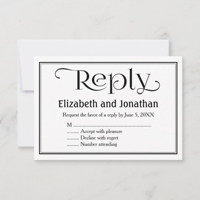 Simple Black and White Christian Wedding RSVP Card (Front)
