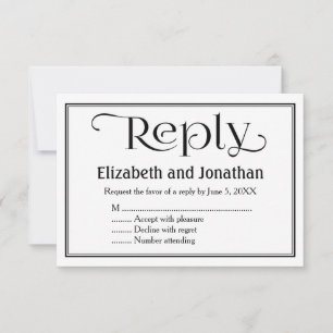 Simple Black and White Christian Wedding RSVP Card