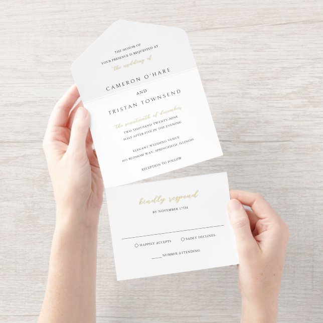 Simple Black and White Clean Wedding All In One Invitation (Tearaway)