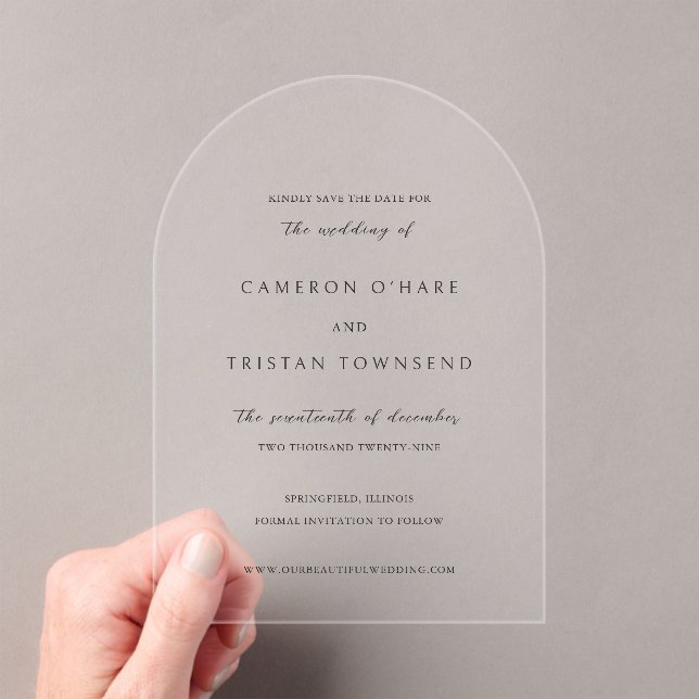 Simple Black and White Clean Wedding Save the Date Acrylic Invitations (Insitu (Handheld))