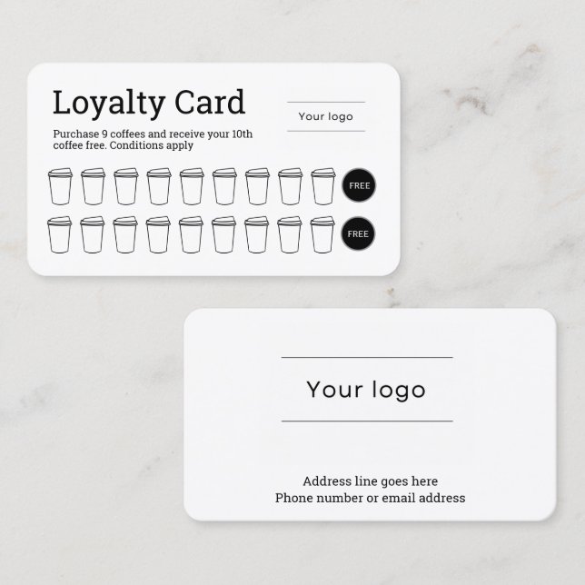 Simple Black and White Coffee Loyalty Card (Front/Back)