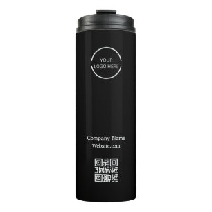 Simple Black and White Company logo & QR Code Thermal Tumbler