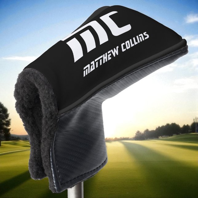 Simple Black and White Cool Personalised Monogram Golf Head Cover (Simple Black and White Cool Personalized Monogram Golf Head Cover)