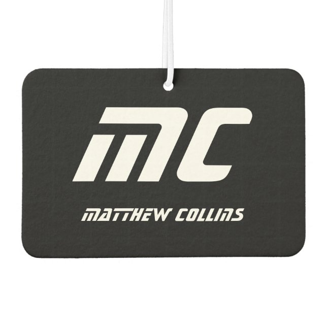 Simple Black and White Cool Personalized Monogram Car Air Freshener (Front)