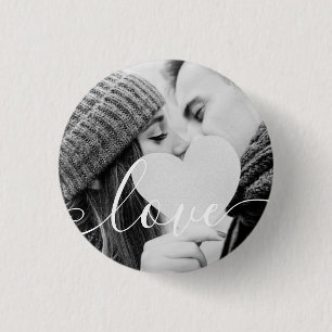Simple Black and White Couple Photo Script 3 Cm Round Badge