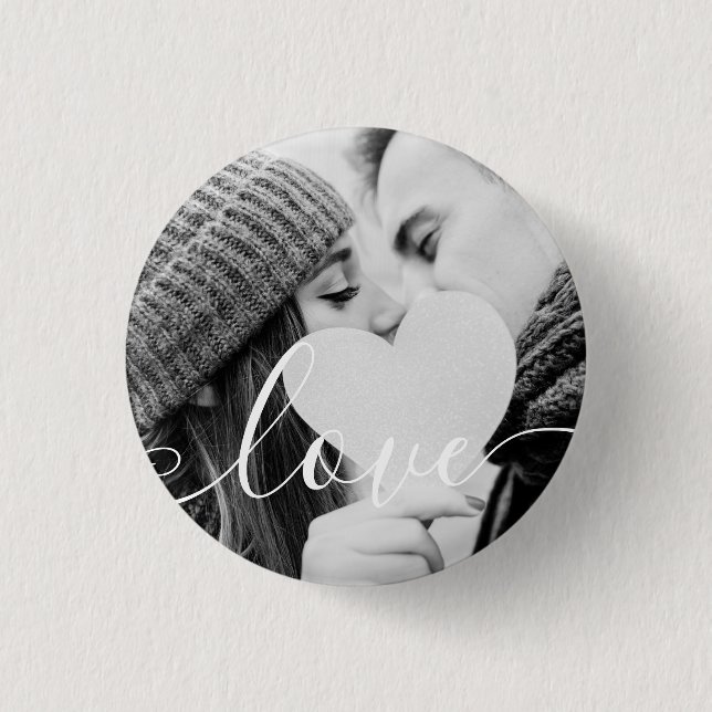 Simple Black and White Couple Photo Script 3 Cm Round Badge (Front)