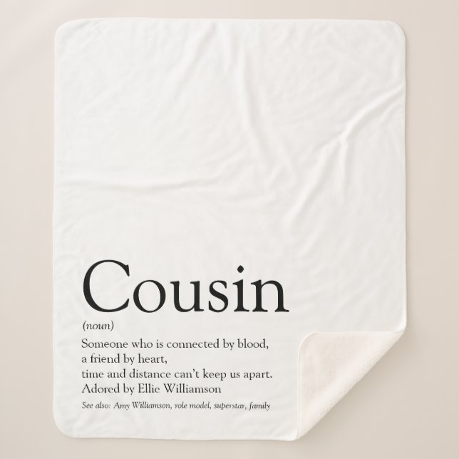 Simple Black and White Cousin Definition Sherpa Blanket (Front)