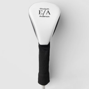 Simple Black and White Custom Monogram Golf Head Cover