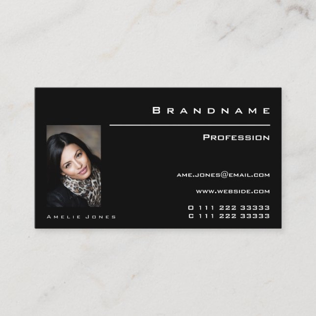 Simple Black and White Custom Photo Professional Business Card (Front)