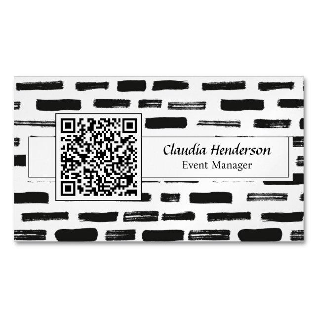 Simple Black And White Custom QR Code Magnetic Business Card (Front)