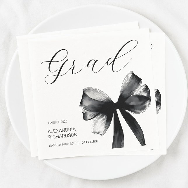 Simple Black and White Cute Bow Graduation Party Napkin (Simple Black and White Cute Bow Graduation Party Napkins)