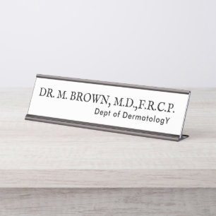 Simple Black and White Dermatology Doctor Address Desk Name Plate