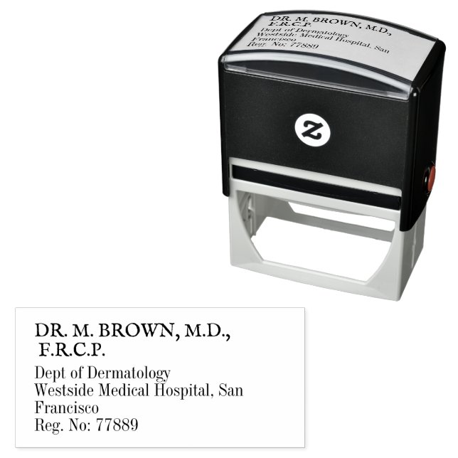 Simple Black and White Dermatology Doctor Address Self-inking Stamp (In Situ)