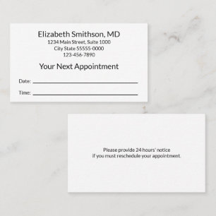 Simple Black and White Doctor Office Your Next Appointment Card
