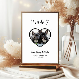 Simple Black and White Dog Photo Wedding Table Number