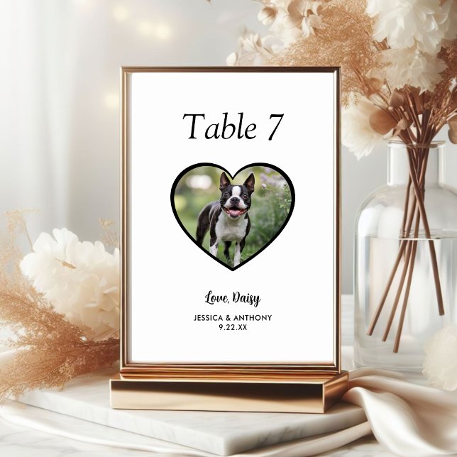 Simple Black and White Dog Photo Wedding  Table Number (Creator Uploaded)