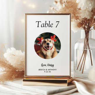 Simple Black and White Dog Photo Wedding Table Number