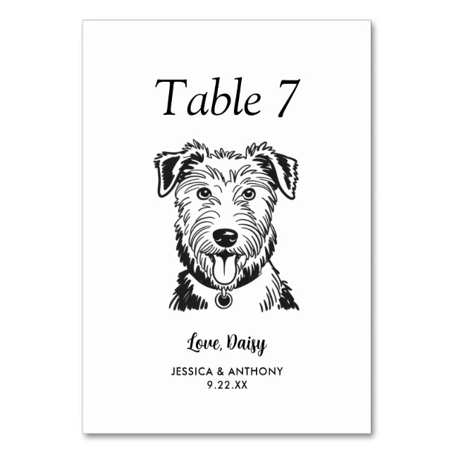 Simple Black and White Dog Wedding  Table Number (Front)
