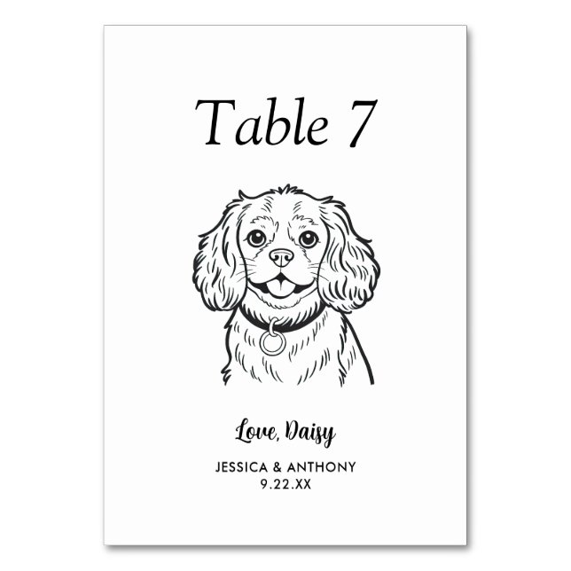 Simple Black and White Dog Wedding  Table Number (Front)