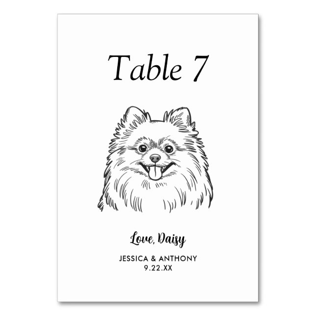 Simple Black and White Dog Wedding  Table Number (Front)