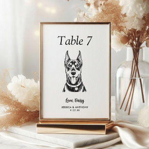 Simple Black and White Dog Wedding  Table Number