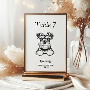 Simple Black and White Dog Wedding  Table Number
