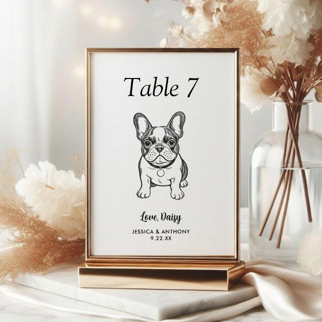 Simple Black and White Dog Wedding  Table Number (Creator Uploaded)