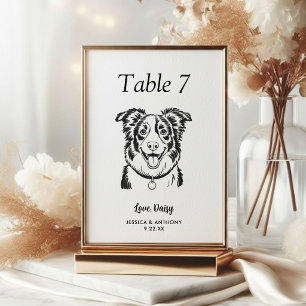 Simple Black and White Dog Wedding  Table Number