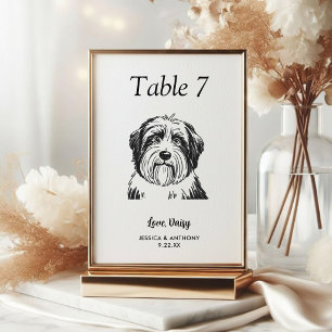Simple Black and White Dog Wedding  Table Number