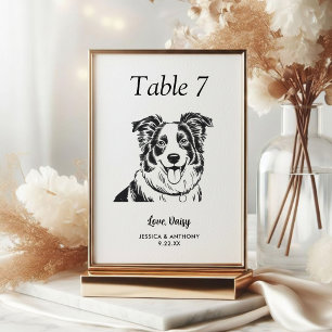 Simple Black and White Dog Wedding  Table Number