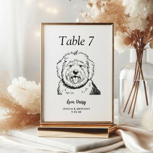 Simple Black and White Dog Wedding  Table Number