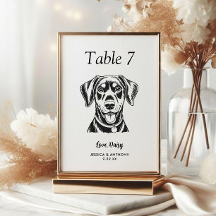 Simple Black and White Dog Wedding  Table Number
