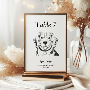 Simple Black and White Dog Wedding  Table Number