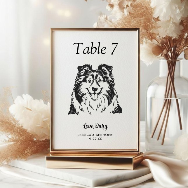 Simple Black and White Dog Wedding  Table Number (Creator Uploaded)