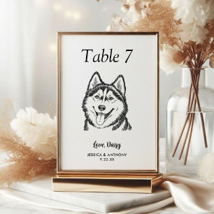 Simple Black and White Dog Wedding  Table Number