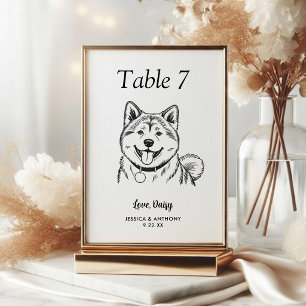 Simple Black and White Dog Wedding  Table Number