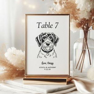 Simple Black and White Dog Wedding  Table Number