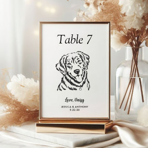 Simple Black and White Dog Wedding Table Number